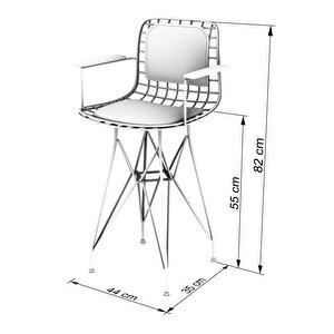 Knsz Ufak Boy Tel Bar Sandalyesi 1 Li Uslu Syhsyh Kolçaklı 55 Cm Oturma Yüksekliği Mutfak Bahçe Cafe Ofis