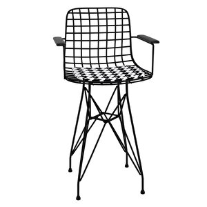 Knsz Ufak Boy Tel Bar Sandalyesi 1 Li Uslu Syhkono Kolçaklı 55 Cm Oturma Yüksekliği Mutfak Bahçe Cafe Ofis