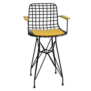 Knsz Ufak Boy Tel Bar Sandalyesi 1 Li Uslu Syhsrı Kolçaklı 55 Cm Oturma Yüksekliği Mutfak Bahçe Cafe Ofis