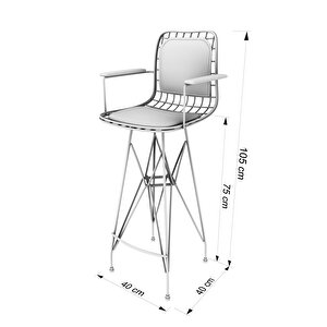 Knsz Kafes Tel Bar Sandalyesi 1 Li Zengin Syhbeyaz Kolçaklı Sırt Minderli 75 Cm Oturma Yüksekliği Ofis Cafe Bahçe Mutfak