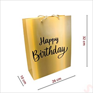 Happy Birthday Altın Karton Çanta, 32 X 26 X 10 Cm - 1 Adet