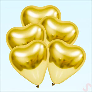 Krom Kalp Balon, Altın - 30cm X 5 Adet