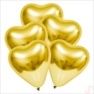Krom Kalp Balon, Altın - 30cm X 5 Adet