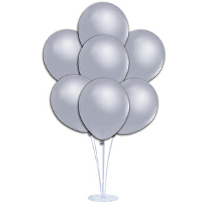 Balon Standlı, 7 Adet - Metalik Gümüş Balon