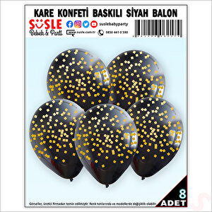 Kare Konfeti Baskılı Siyah Balon, 30cm X 8 Adet