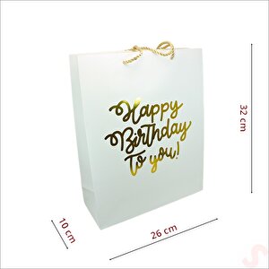 Happy Birthday Beyaz Karton Çanta, 32 X 26 X 10 Cm - 12 Adet