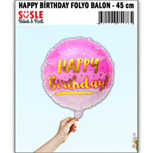 Happy Birthday Folyo Balon, 45cm - Pembe