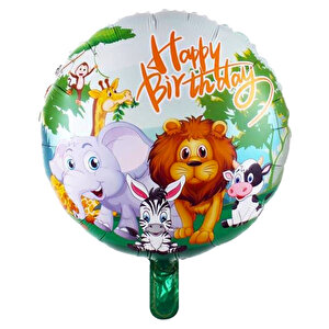 Safari Sevimli Hayvanlar, Happy Birthday Folyo Balon - 45 Cm