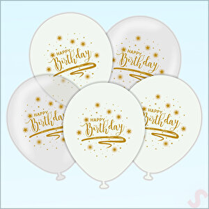 Happy Birthday Baskılı Beyaz Ve Şeffaf, 30cm Balon - 8 Adet