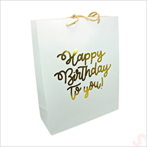 Happy Birthday Beyaz Karton Çanta, 32 X 26 X 10 Cm - 1 Adet