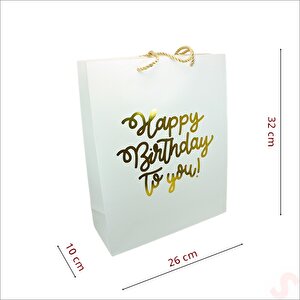 Happy Birthday Beyaz Karton Çanta, 32 X 26 X 10 Cm - 1 Adet