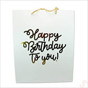 Happy Birthday Beyaz Karton Çanta, 32 X 26 X 10 Cm - 1 Adet