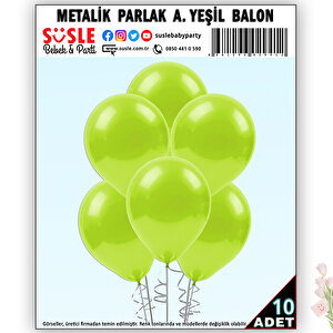 Metalik Parlak Balon, 30cm X 10 Adet - Açık Yeşil