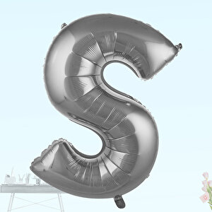 S Harf Folyo Balon, 100 Cm - Gümüş