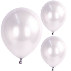 Metalik Parlak Balon, 10 Adet - Beyaz