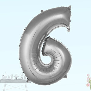6 Yaş Rakam Folyo Balon, 100 Cm - Gümüş