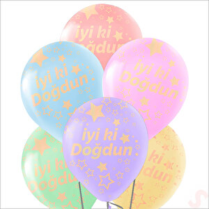 İyi Ki Doğdun Çok Renkli Makaron Balon, 30cm X 8 Adet