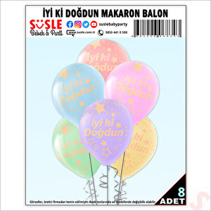İyi Ki Doğdun Çok Renkli Makaron Balon, 30cm X 8 Adet