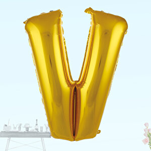 V Harf Folyo Balon, 100 Cm - Altın