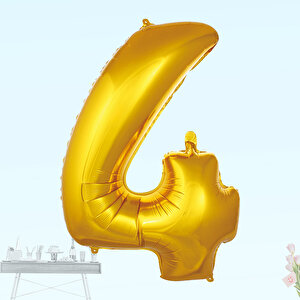 4 Yaş Rakam Folyo Balon, 100 Cm - Altın