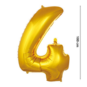 4 Yaş Rakam Folyo Balon, 100 Cm - Altın