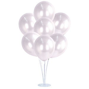 Balon Standlı, 7 Adet - Metalik Beyaz Balon