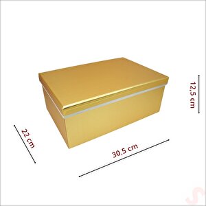 Dikdörtgen Kutu Büyük Boy, 30,5 X 22 X 12,5 Cm - Metalik Altın