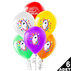 Rainbow Unicorn Balon - 6 Adet