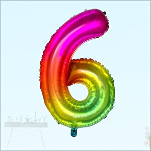 6 Yaş Rakam Folyo Balon, 100 Cm - Gökkuşağı