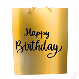 Happy Birthday Altın Karton Çanta, 32 X 26 X 10 Cm - 12 Adet