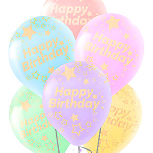 Happy Birthday Çok Renkli Makaron Balon, 30cm X 8 Adet