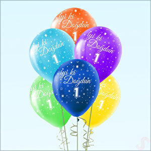 1 Yaş İyi Ki Doğdun Çok Renkli Pastel Balon, 30cm X 8 Adet