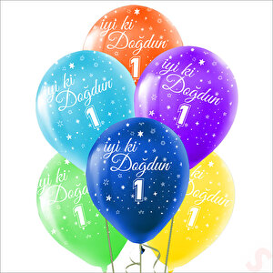 1 Yaş İyi Ki Doğdun Çok Renkli Pastel Balon, 30cm X 8 Adet