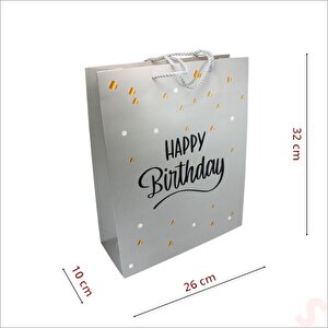 Happy Birthday Gümüş Karton Çanta, 32 X 26 X 10 Cm - 1 Adet