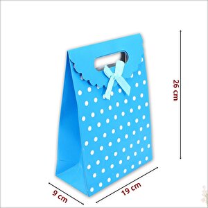 El Geçmeli Karton Çanta 26 X 19 X 9 Cm, Puanlı Mavi - 12 Adet