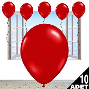 Metalik Parlak Balon, 10 Adet - Kırmızı