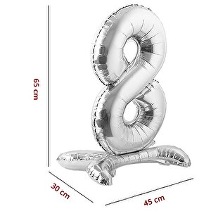 8 Rakam Ayaklı Folyo Balon, 65 Cm - Gümüş