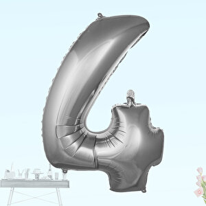4 Yaş Rakam Folyo Balon, 100 Cm - Gümüş