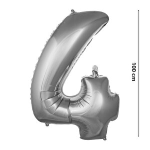 4 Yaş Rakam Folyo Balon, 100 Cm - Gümüş