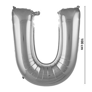U Harf Folyo Balon, 100 Cm - Gümüş