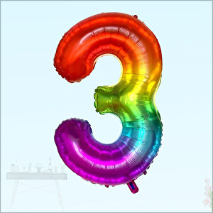 3 Yaş Rakam Folyo Balon, 100 Cm - Gökkuşağı