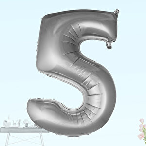 5 Yaş Rakam Folyo Balon, 100 Cm - Gümüş