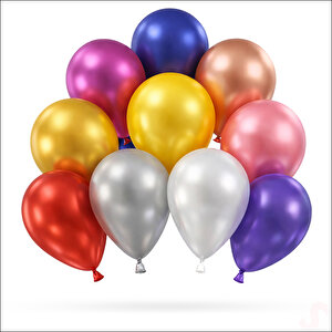 Metalik Parlak Balon, 30 Cm X 10 Adet - Çok Renkli