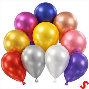 Metalik Parlak Balon, 30 Cm X 10 Adet - Çok Renkli