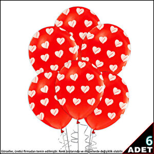 Beyaz Kalpli Kırmızı Pastel Balon, 30cm X 6 Adet