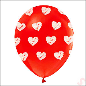 Beyaz Kalpli Kırmızı Pastel Balon, 30cm X 6 Adet