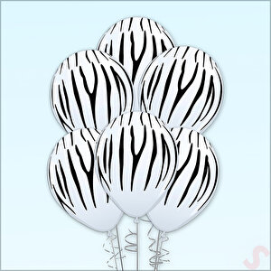 Zebra Baskılı Beyaz Balon, 30cm X 6 Adet