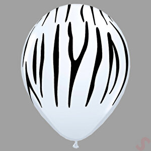 Zebra Baskılı Beyaz Balon, 30cm X 6 Adet