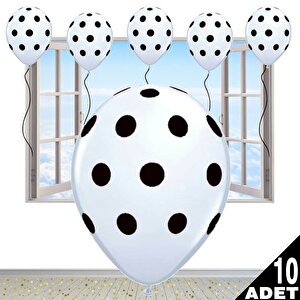 Siyah Puanlı Beyaz Balon - 10 Adet