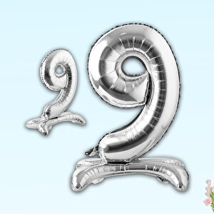 9 Rakam Ayaklı Folyo Balon, 65 Cm - Gümüş